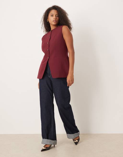 Chaleco de sastre color ciruela con cuello alto y cadera moldeada de ASOS DESIGN Curve, 4 de 4