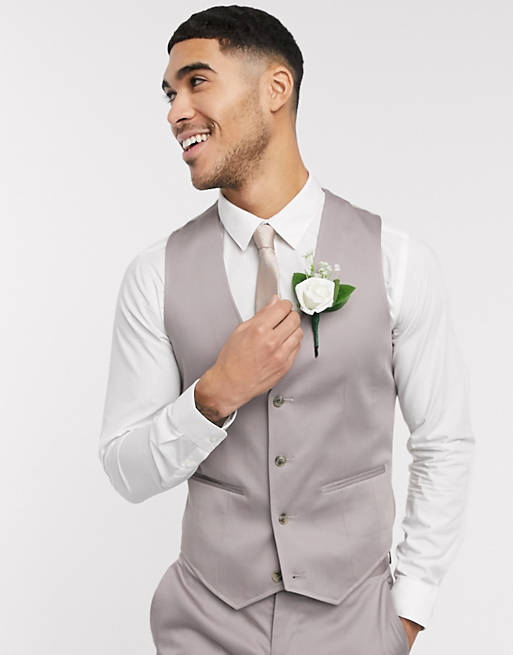 Chaleco de traje ajustado de algodón elástico en gris de ASOS DESIGN wedding