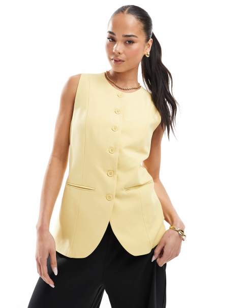 Chaleco de traje amarillo pastel con cuello subido de ONLY - view 1