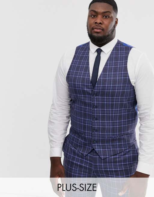 Traje con diseño a cuadros azules Big & Tall de River Island, 3 de 4