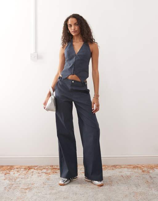 Chaleco de traje azul denim estilo corsé entallado de bengalina de COLLUSION, 4 de 4
