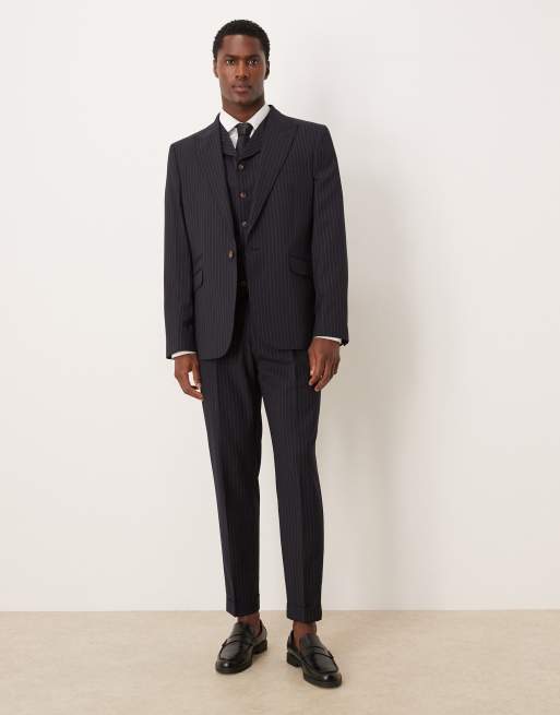 Chaleco de traje azul marino de corte slim con raya diplomática de ASOS DESIGN, 3 de 5
