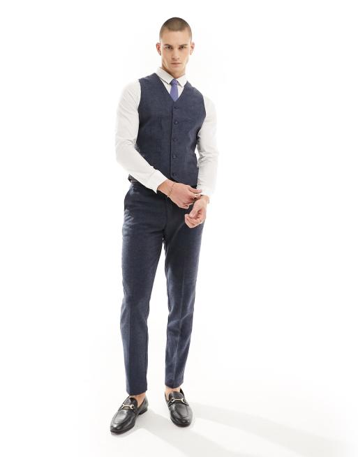 Chaleco de traje azul marino de corte slim de mezcla de lana texturizada de ASOS DESIGN, 2 de 5