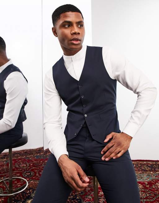 Chaleco de traje azul marino de corte slim de tejido elástico premium Camden de Noak