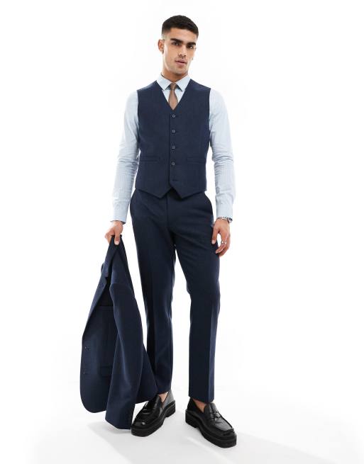Chaleco de traje azul marino de corte slim de tejido panamá de mezcla de lana de ASOS DESIGN, 2 de 5