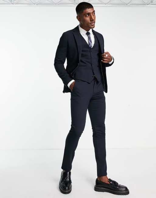 Chaleco de traje azul marino muy entallado de New Look, 4 de 4