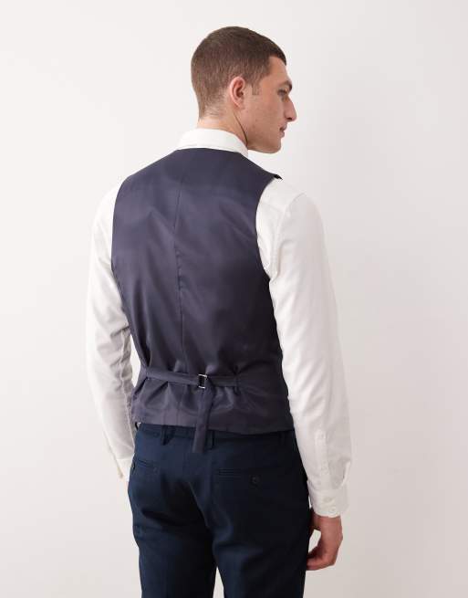 Chaleco de traje azul marino rico en lino de ASOS DESIGN, 5 de 5