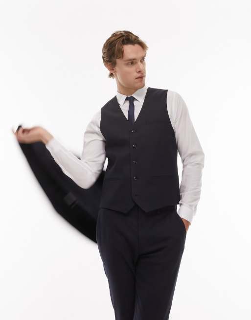 Chaleco de traje azul marino texturizado de Topman
