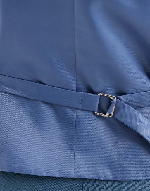 Chaleco de traje azul medio de corte slim de sarga rica en lino de ASOS DESIGN, 4 de 5