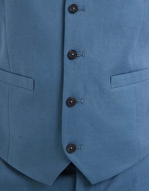 Chaleco de traje azul medio de corte slim de sarga rica en lino de ASOS DESIGN, 5 de 5