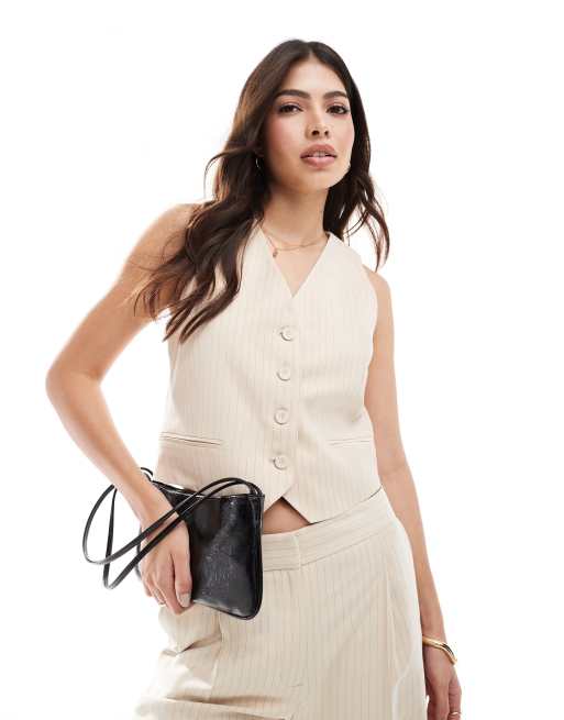 Chaleco de traje beis claro con raya diplomática fina de Mango (parte de un conjunto)