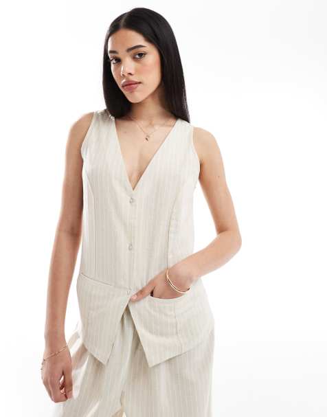 Chaleco de traje beis con rayas blancas exclusivo de Esmee (parte de un conjunto) - view 1