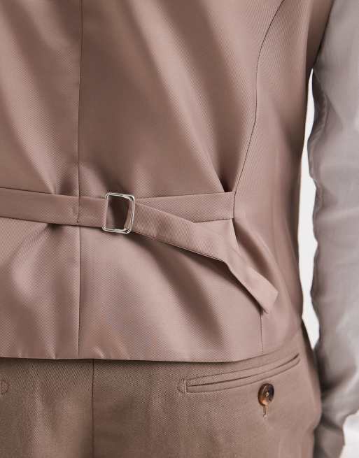 Chaleco de traje beis de corte slim de sarga rica en lino de ASOS DESIGN, 3 de 5