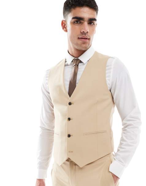 Chaleco de traje beis entallado de ASOS DESIGN - view 1