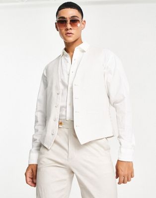 French Connection white slim fit linen suit vest - ASOS Price Checker