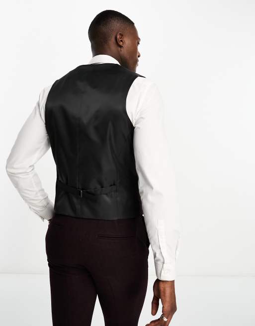 Chaleco de traje burdeos de corte slim de espiguilla de mezcla de lana de ASOS DESIGN, 2 de 5