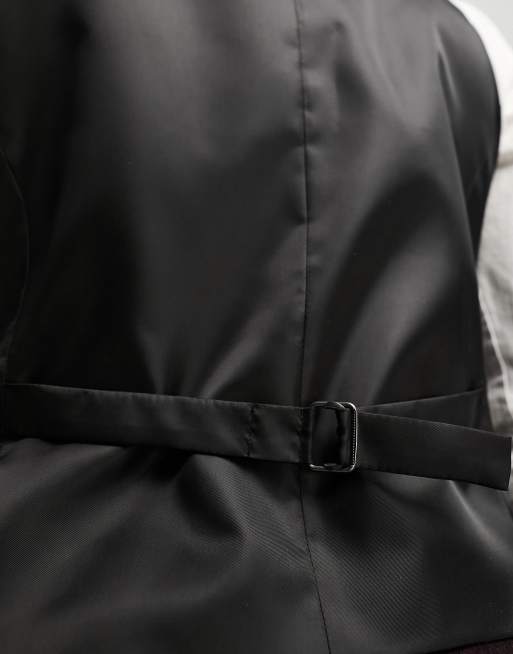 Chaleco de traje burdeos de corte slim de espiguilla de mezcla de lana de ASOS DESIGN, 3 de 5