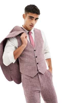 Chaleco de traje burdeos entallado con diseño sombreado de ASOS DESIGN Wedding