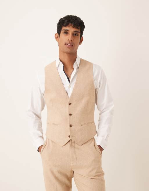 Chaleco de traje color camel de corte slim de mezcla de lana de ASOS DESIGN