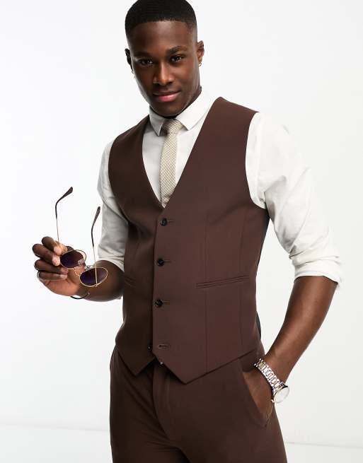 Chaleco de traje color chocolate muy entallado de ASOS DESIGN