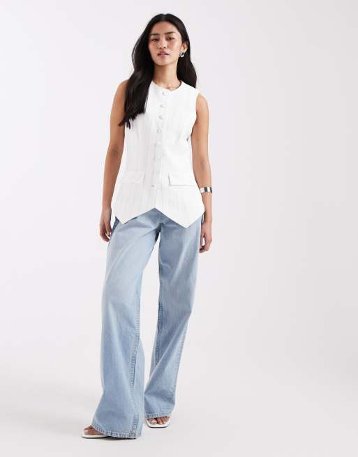 Chaleco de traje color crema a rayas con cuello subido de River Island (parte de un conjunto), 2 de 4