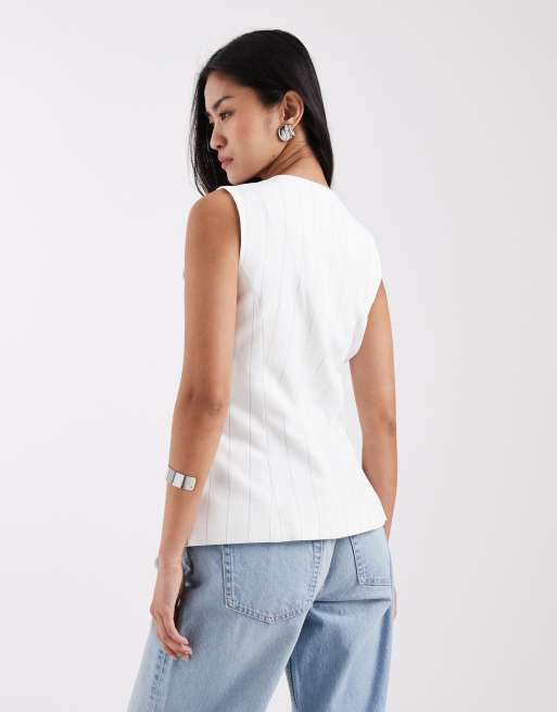 Chaleco de traje color crema a rayas con cuello subido de River Island (parte de un conjunto), 4 de 4