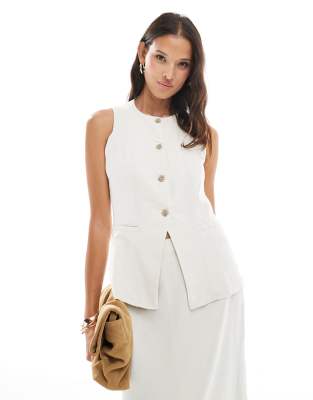 Chaleco de traje color crema de corte alargado con cuello subido de Vero Moda (parte de un conjunto)