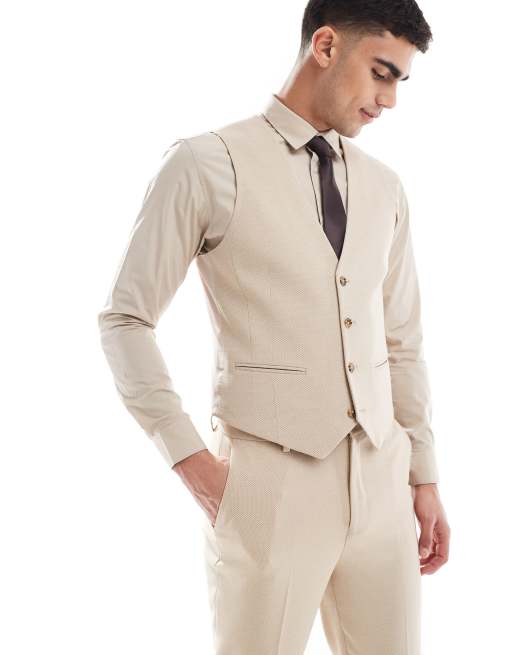 Chaleco de traje color piedra claro de corte slim de tejido texturizado de ASOS DESIGN
