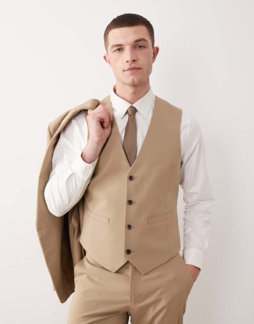 Chaleco de traje color piedra de corte slim de ASOS DESIGN