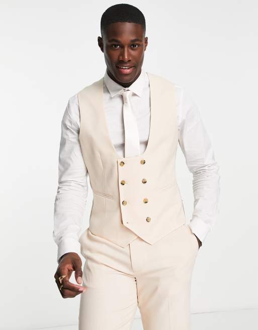 Chaleco de traje color piedra de corte slim de tejido microtexturizado de ASOS DESIGN Wedding
