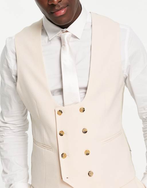 Chaleco de traje color piedra de corte slim de tejido microtexturizado de ASOS DESIGN Wedding, 4 de 4
