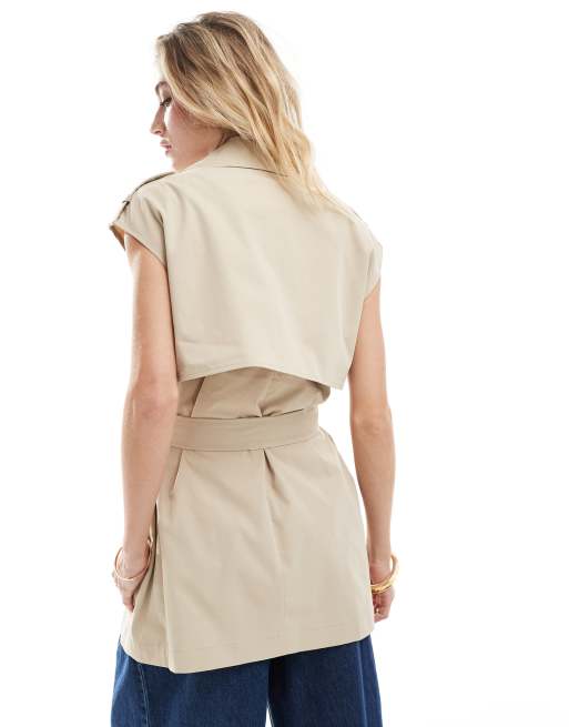 Chaleco de traje color piedra estilo gabardina con doble botonadura de ONLY , 4 de 4