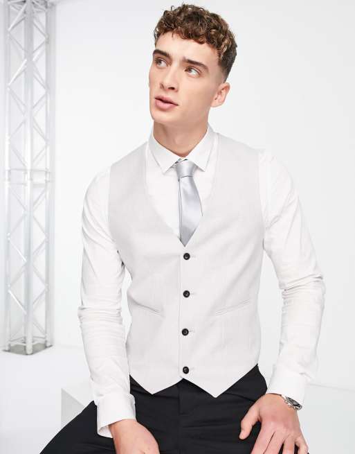 Chaleco de traje color piedra muy entallado microtexturizado de ASOS DESIGN Wedding