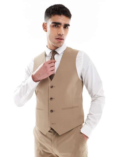 Chaleco de traje color piedra oscuro de corte slim de ASOS DESIGN