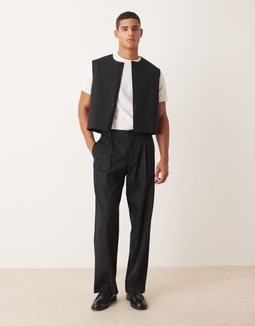 Chaleco de traje corto negro de corte cuadrado de mezcla de lino de ASOS DESIGN , 2 de 5