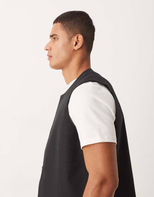Chaleco de traje corto negro de corte cuadrado de mezcla de lino de ASOS DESIGN , 4 de 5