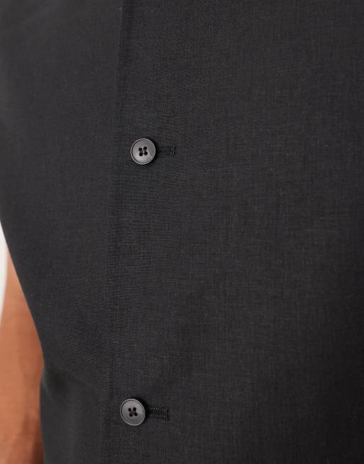 Chaleco de traje corto negro de corte cuadrado de mezcla de lino de ASOS DESIGN , 5 de 5