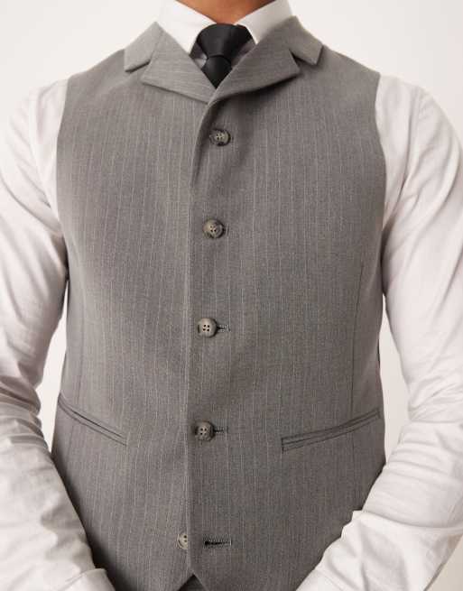 Chaleco de traje gris carbón de corte slim con raya diplomática de ASOS DESIGN, 5 de 5