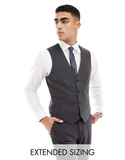 Chaleco de traje gris carbón entallado de tejido panamá de mezcla de lana de ASOS DESIGN - view 1