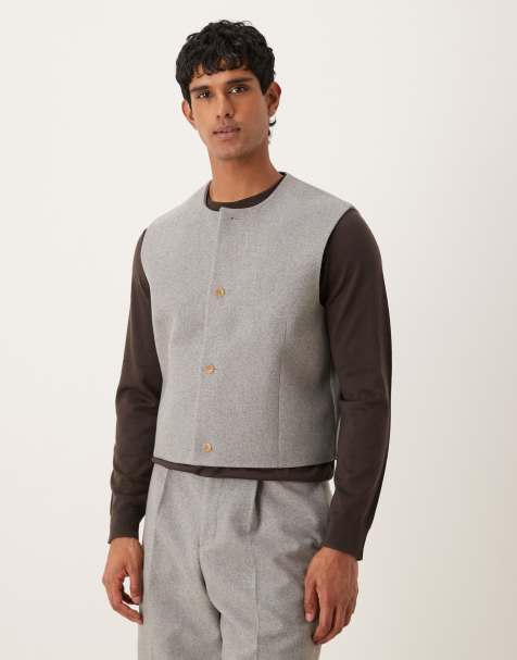 Chaleco de traje gris claro con cuello redondo de fieltro de ASOS DESIGN - view 1