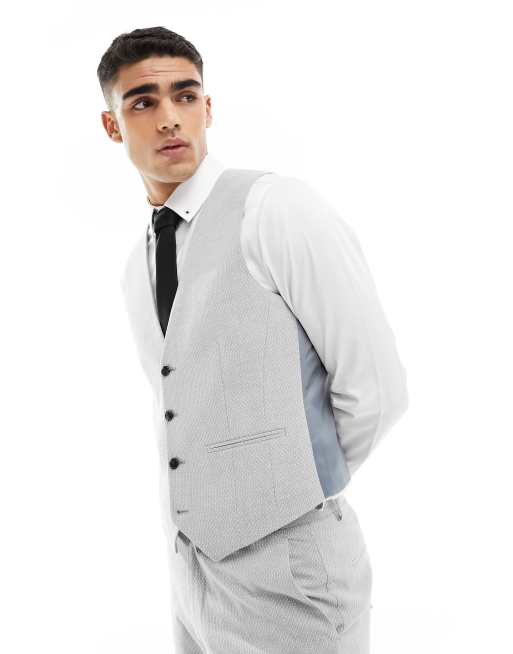Chaleco de traje gris claro muy entallado con textura de ojo de perdiz de ASOS DESIGN Wedding