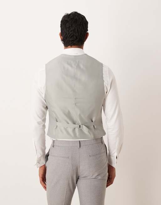 Chaleco de traje gris entallado con patrón de espiga de franela de ASOS DESIGN, 3 de 5