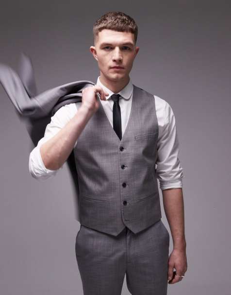Chaleco de traje gris texturizado de Topman - view 1
