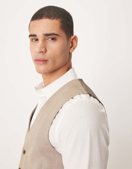 Chaleco de traje marrón a cuadros entallado de ASOS DESIGN, 4 de 5