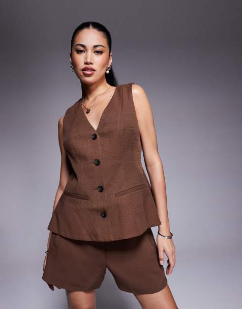 Chaleco de traje marrón chocolate con sobrefalda de ASOS DESIGN (parte de un conjunto) - view 1