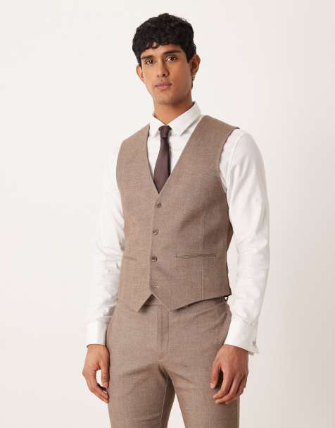 Chaleco de traje marrón claro entallado de sarga de ASOS DESIGN - view 1