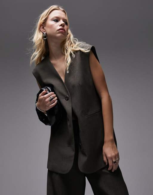 Chaleco de traje marrón de corte sartorial extragrande Tonic de Topshop 