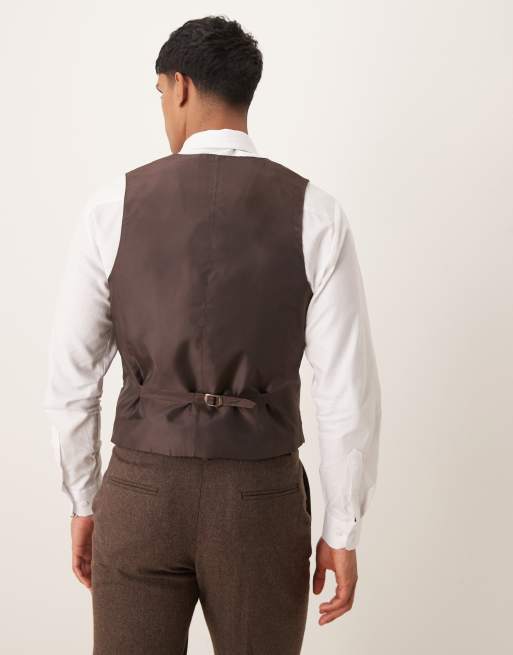 Chaleco de traje marrón de corte slim de franela de mezcla de lana de ASOS DESIGN, 4 de 5