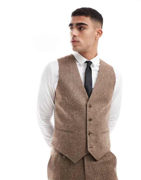 Chaleco de traje marrón de corte slim de mezcla de lana de ASOS DESIGN - view 1