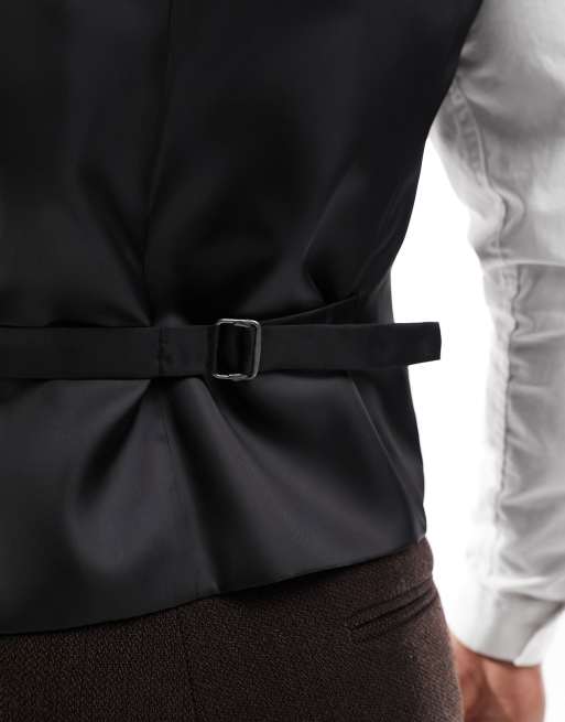 Chaleco de traje marrón oscuro entallado con textura de tejido panamá de mezcla de lana de ASOS DESIGN Wedding, 2 de 5